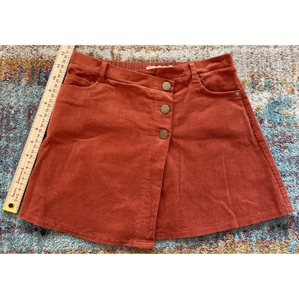 Btween Girls Burnt Orange Corduroy Faux Wrap Button Mini Skirt Size 12